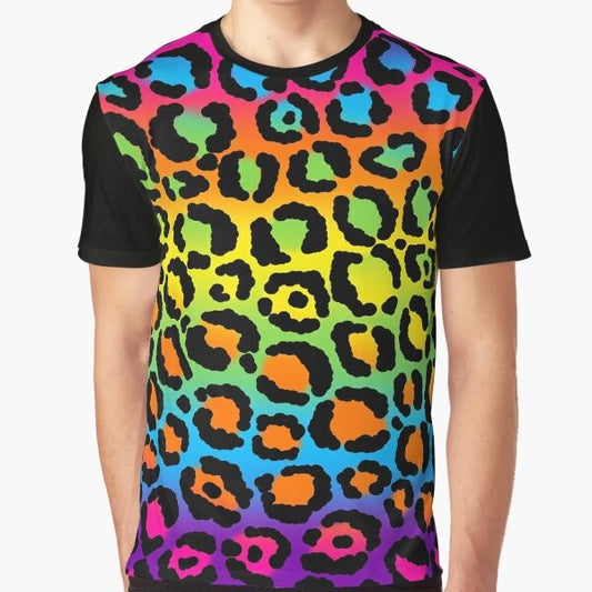 1997 neon rainbow leopard print graphic t-shirt