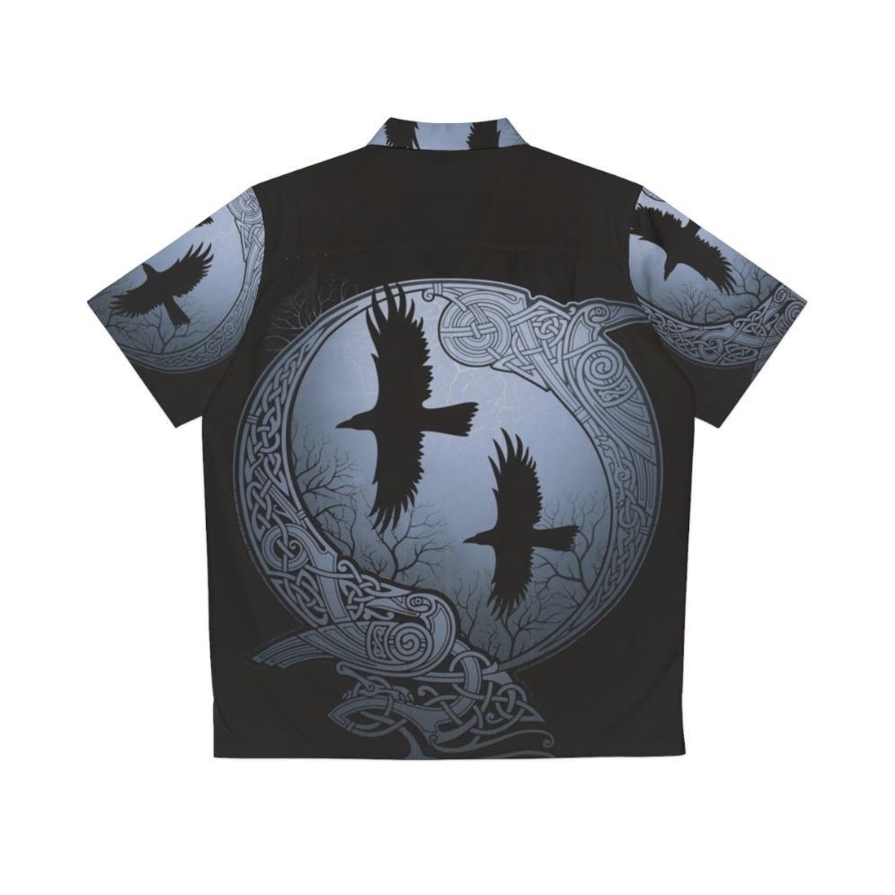 Odin's Ravens Hawaiian Shirt featuring a blue and white raven print design - Back