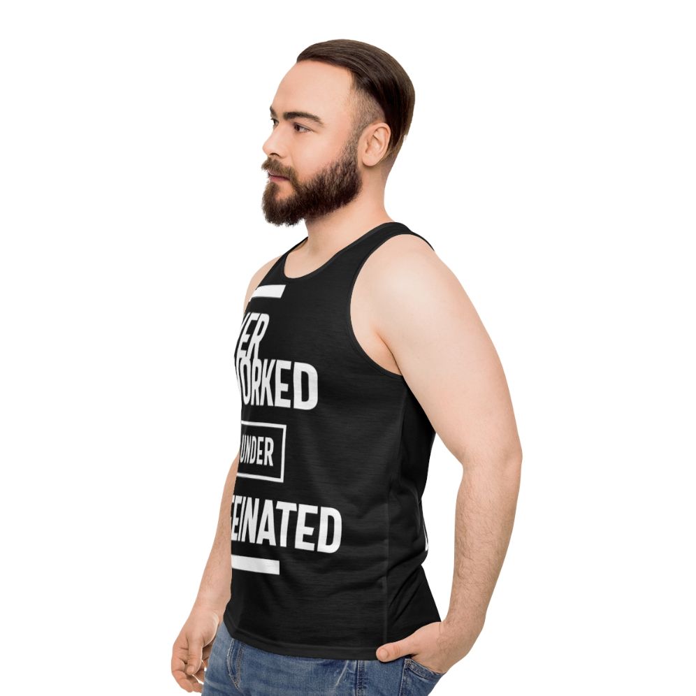 Overworked and Caffeinated Unisex Tank Top - men side