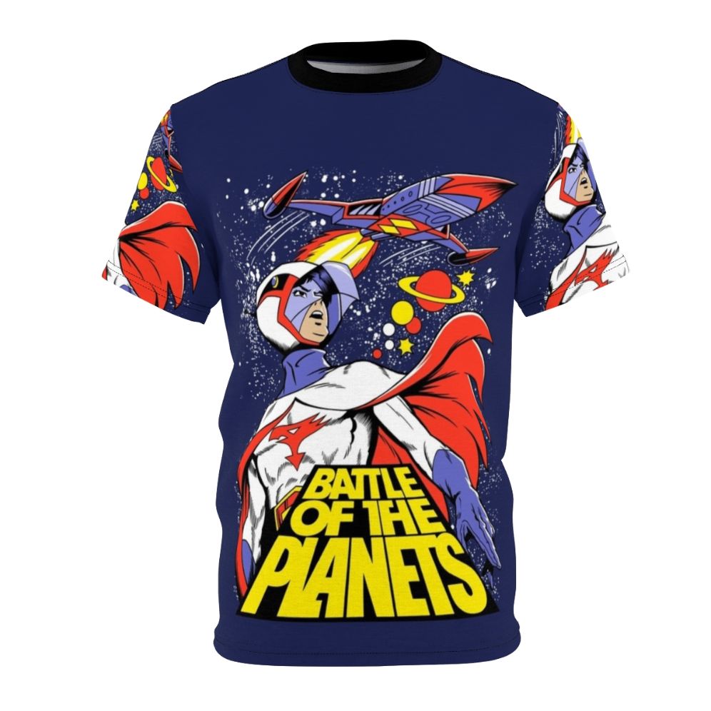 Battle of the Planets inspired custom graphic t-shirt design with colorful sci-fi cartoon illustration