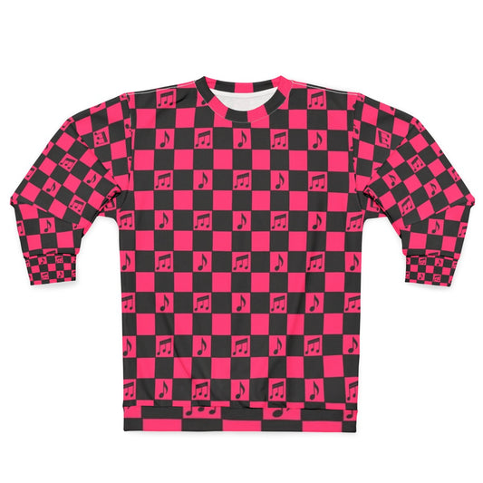 Retro checkerboard music pattern pink sweatshirt