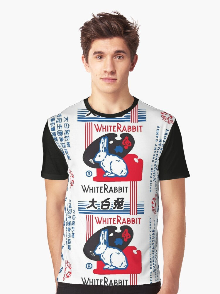 White Rabbit Candy Graphic T-Shirt, featuring the iconic white rabbit candy design - Men