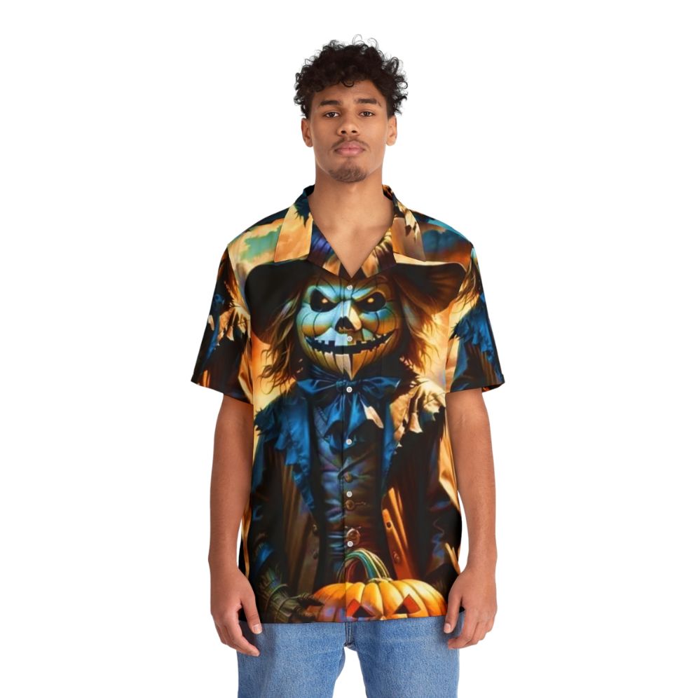 Scare birds Hawaiian shirt with tropical bird-repellent design - People Front