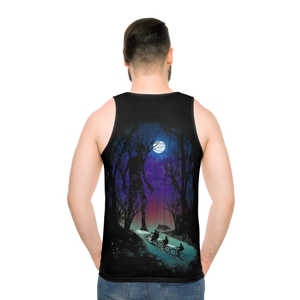 Unisex sci-fi and horror inspired Stranger In The Woods tank top - men back