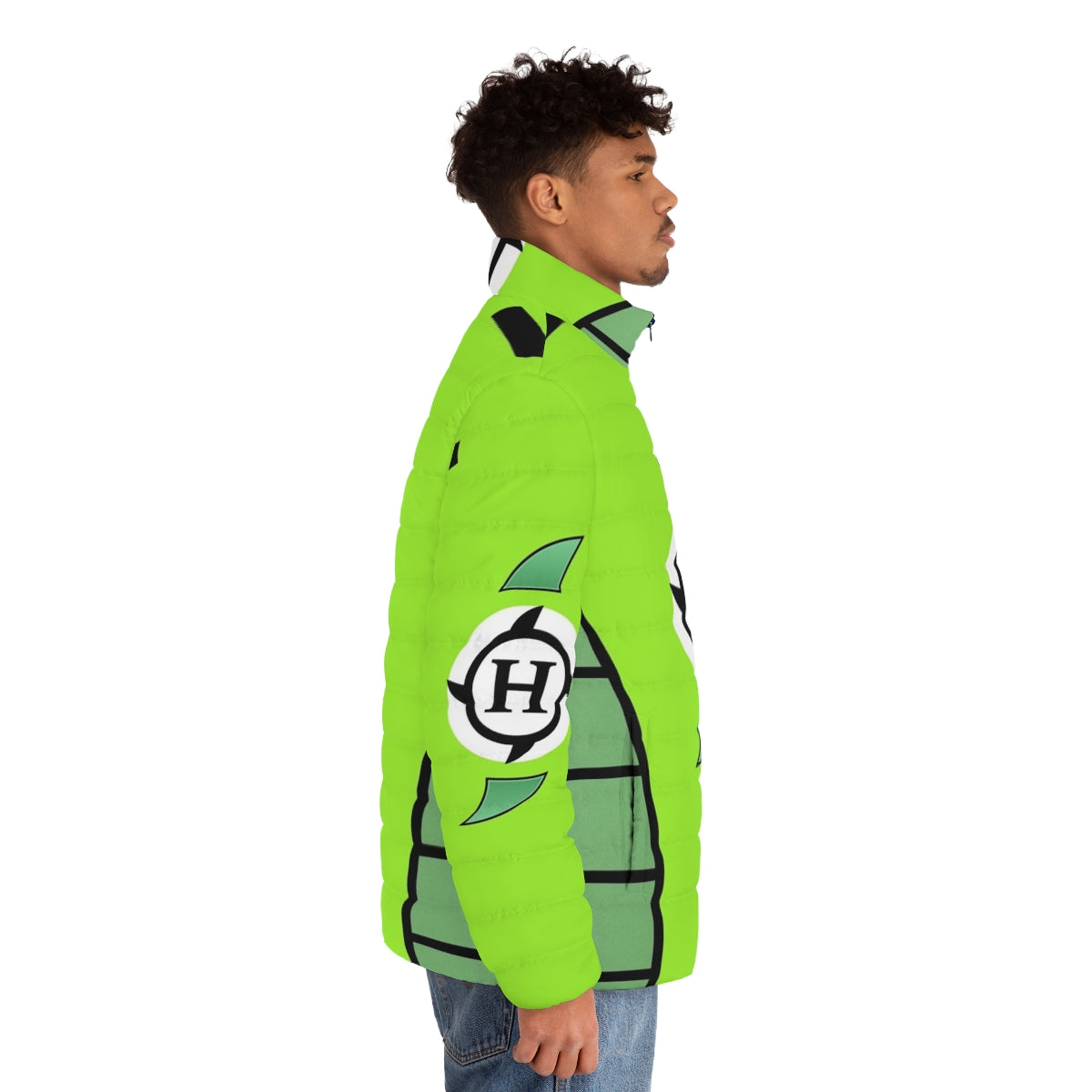 Hurricane Helms Puffer Jacket with wrestling superhero design - men side right