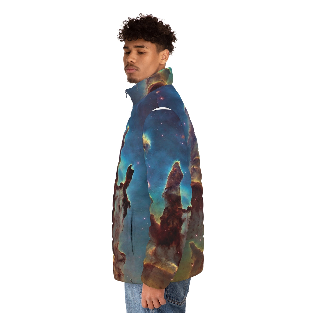 Pillars of Creation puffer jacket with space and astronomy design - men side left