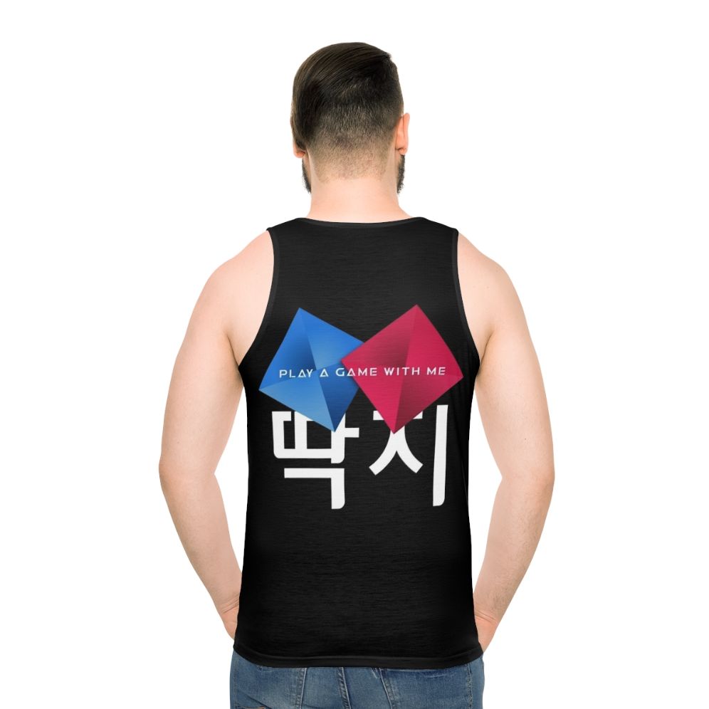 Squid Game Unisex Tank Top with Ddakji Design - men back