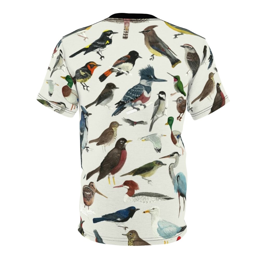 Vibrant AOP T-shirt featuring a collage of various bird species for the bird enthusiast - Back