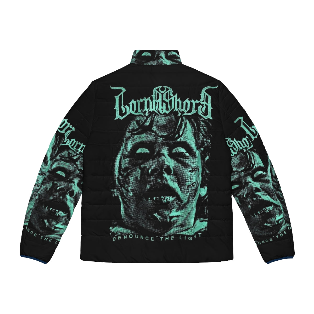 Lorna Shore "Looking At The Sky" Puffer Jacket featuring the band's logo and artwork - Back