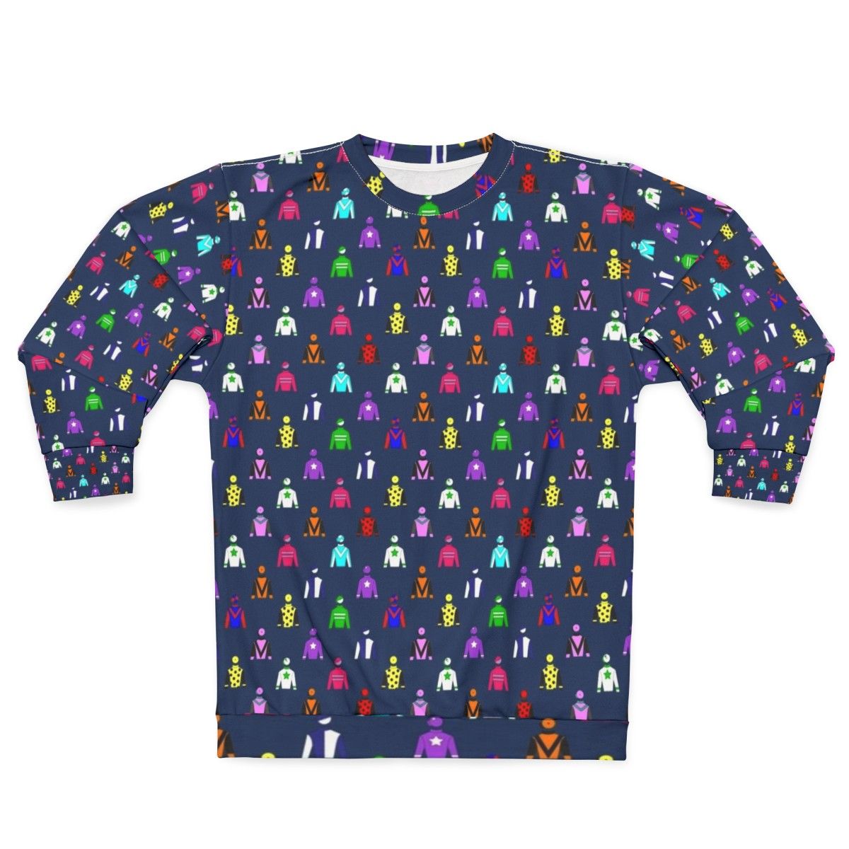 Horse racing jockey silks sweatshirt in navy blue with colorful pattern