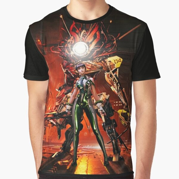 Stellar Blade video game character on a t-shirt