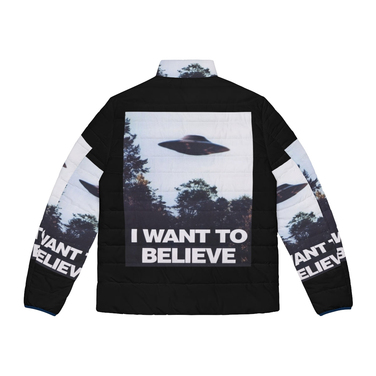 Paranormal-themed X-Files puffer jacket with "I Want to Believe" graphics - Back