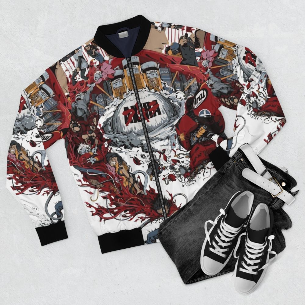 Akira Bomber Jacket with Vintage Apocalyptic Sci-Fi Aesthetic - Flat lay