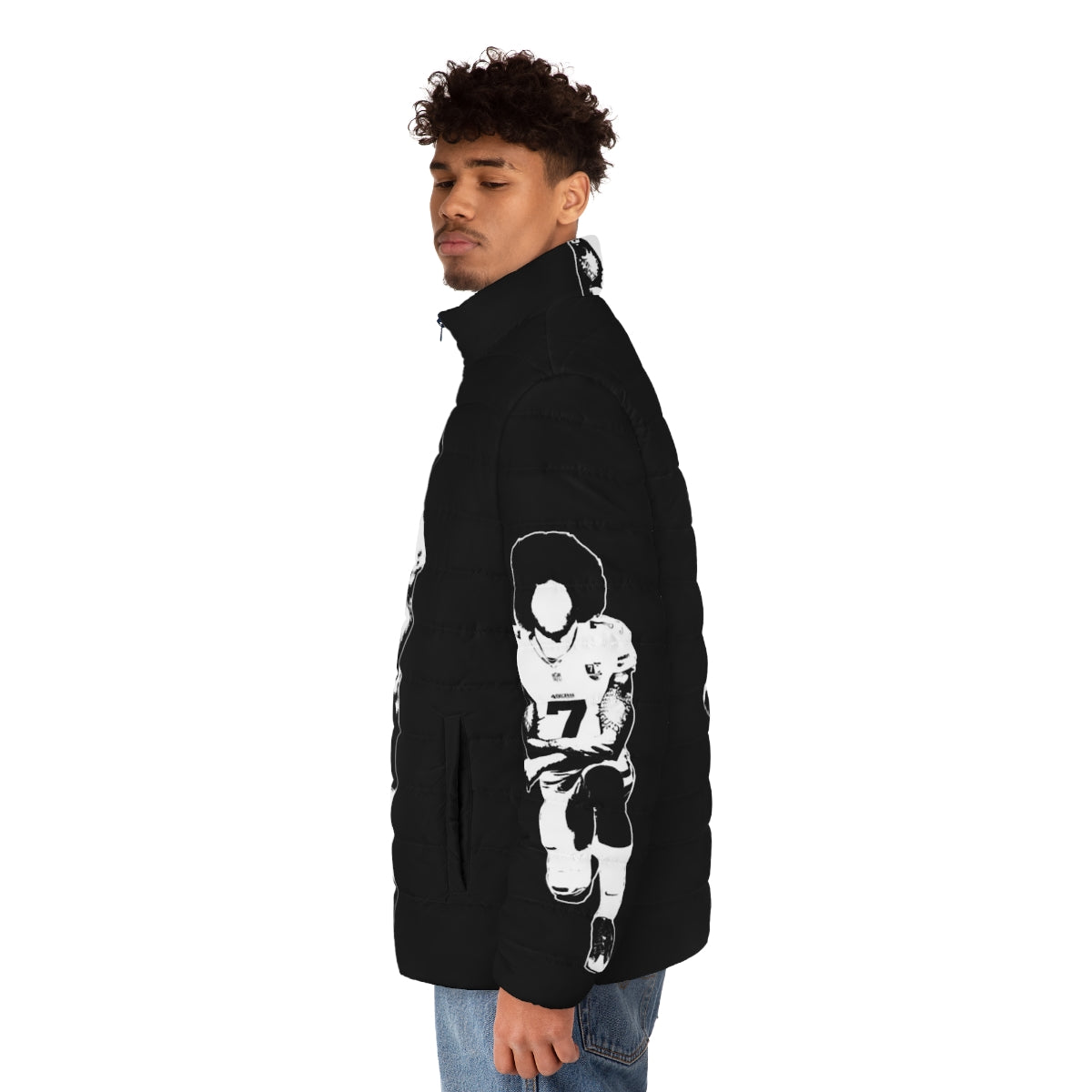 "I M With Kap" puffer jacket with Kaepernick and NFL protest design - men side left