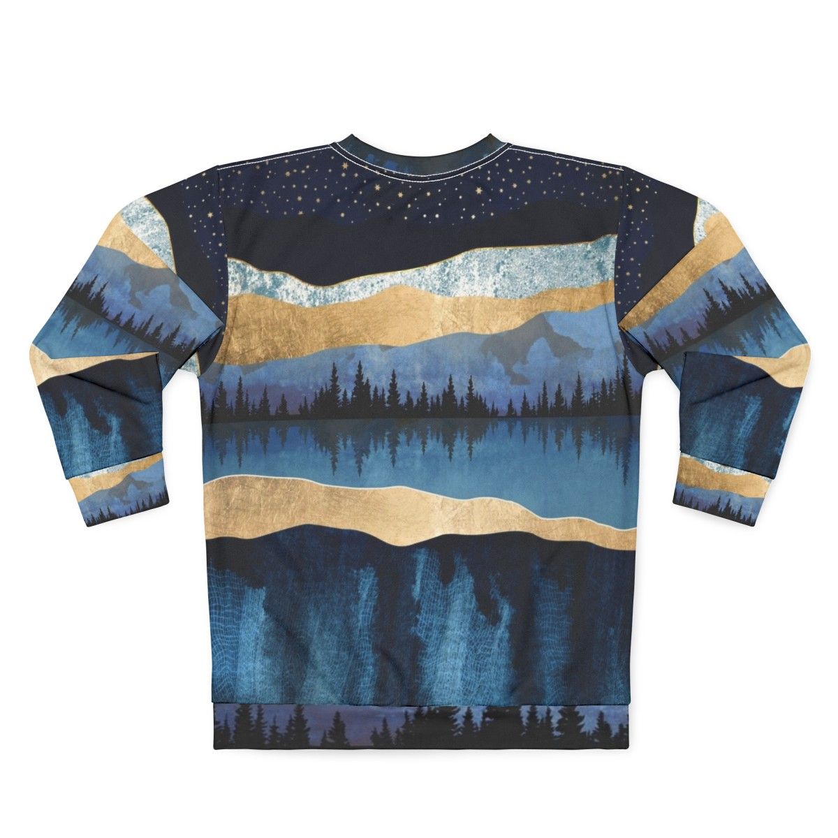 Midnight Lake Sweatshirt with nature landscape and celestial forest design - Back