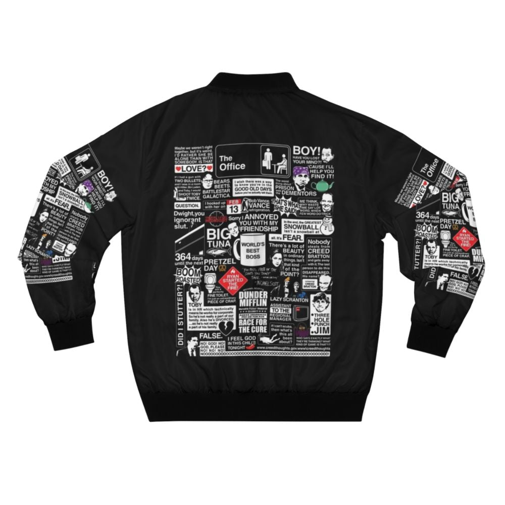 Bomber jacket featuring iconic quotes and characters from the TV show "The Office" - Back