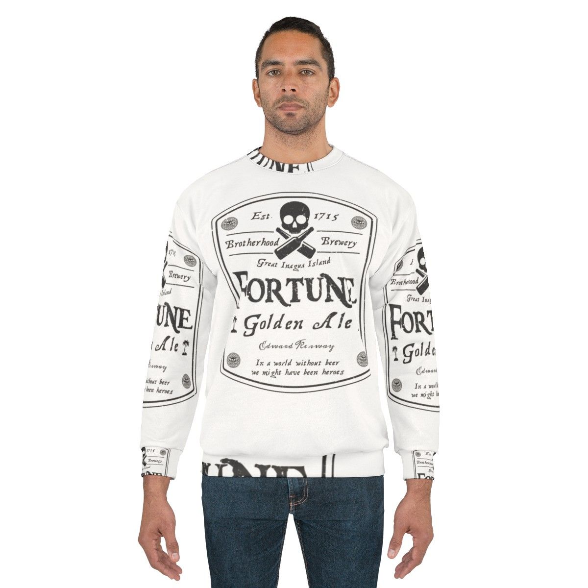 Assassin's Creed gaming sweatshirt with Fortune beer label design - men