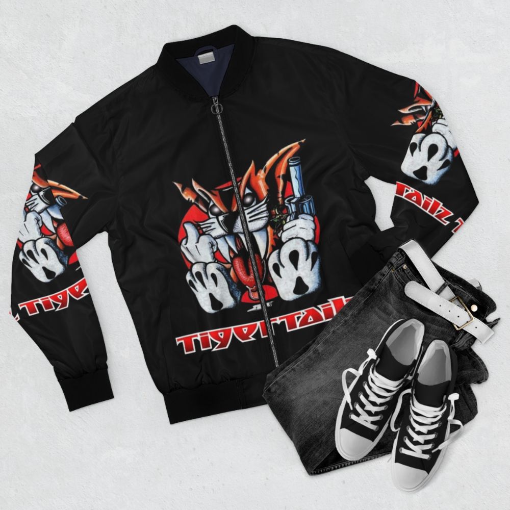 TIGERTAILZ Glam Metal Band Bomber Jacket - Flat lay