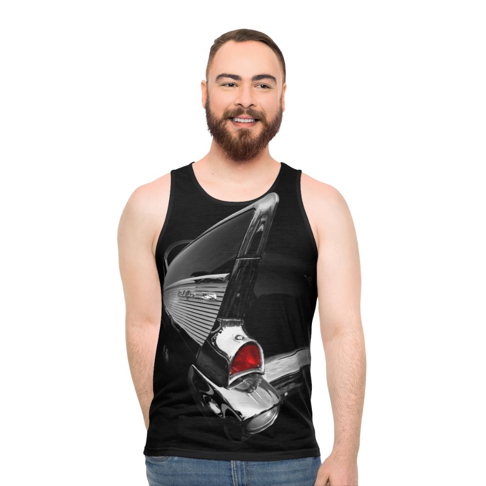 Vintage 1957 Chevy Bel Air black unisex tank top - men