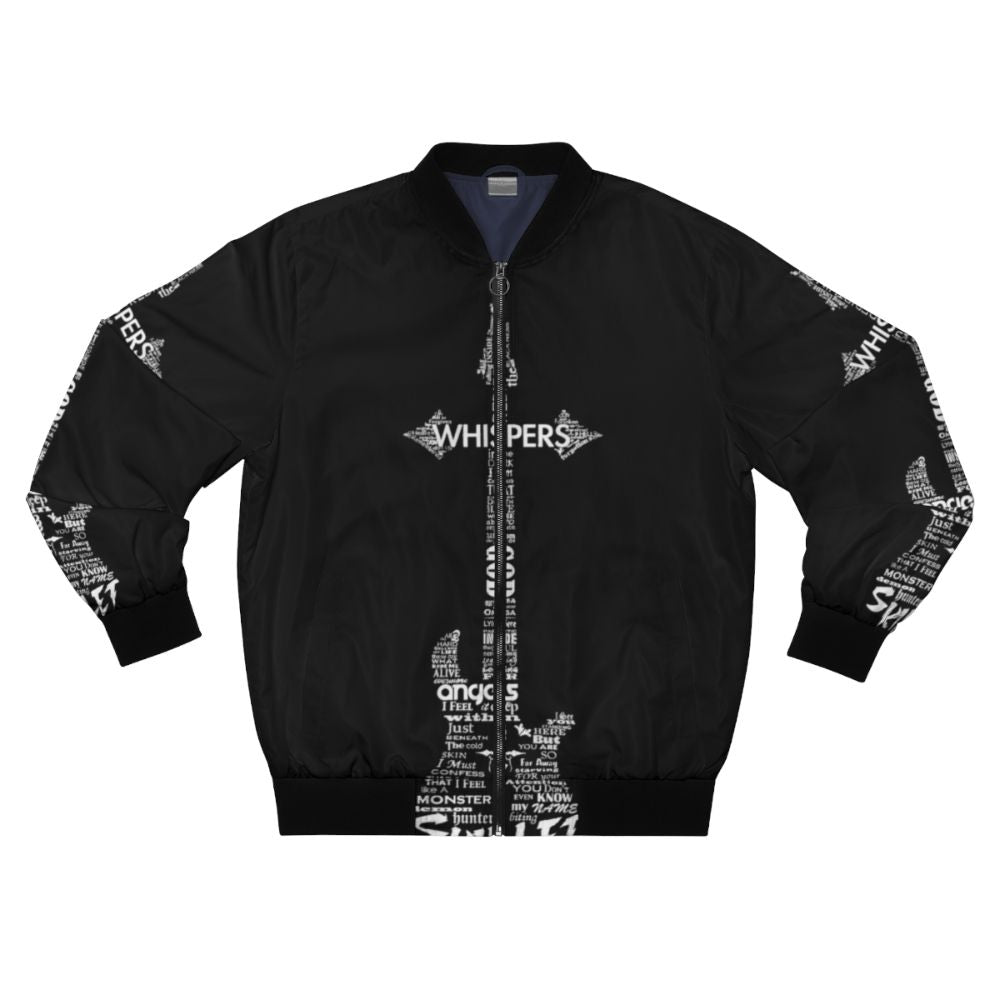 Skillet guitar typography printed on a black bomber jacket