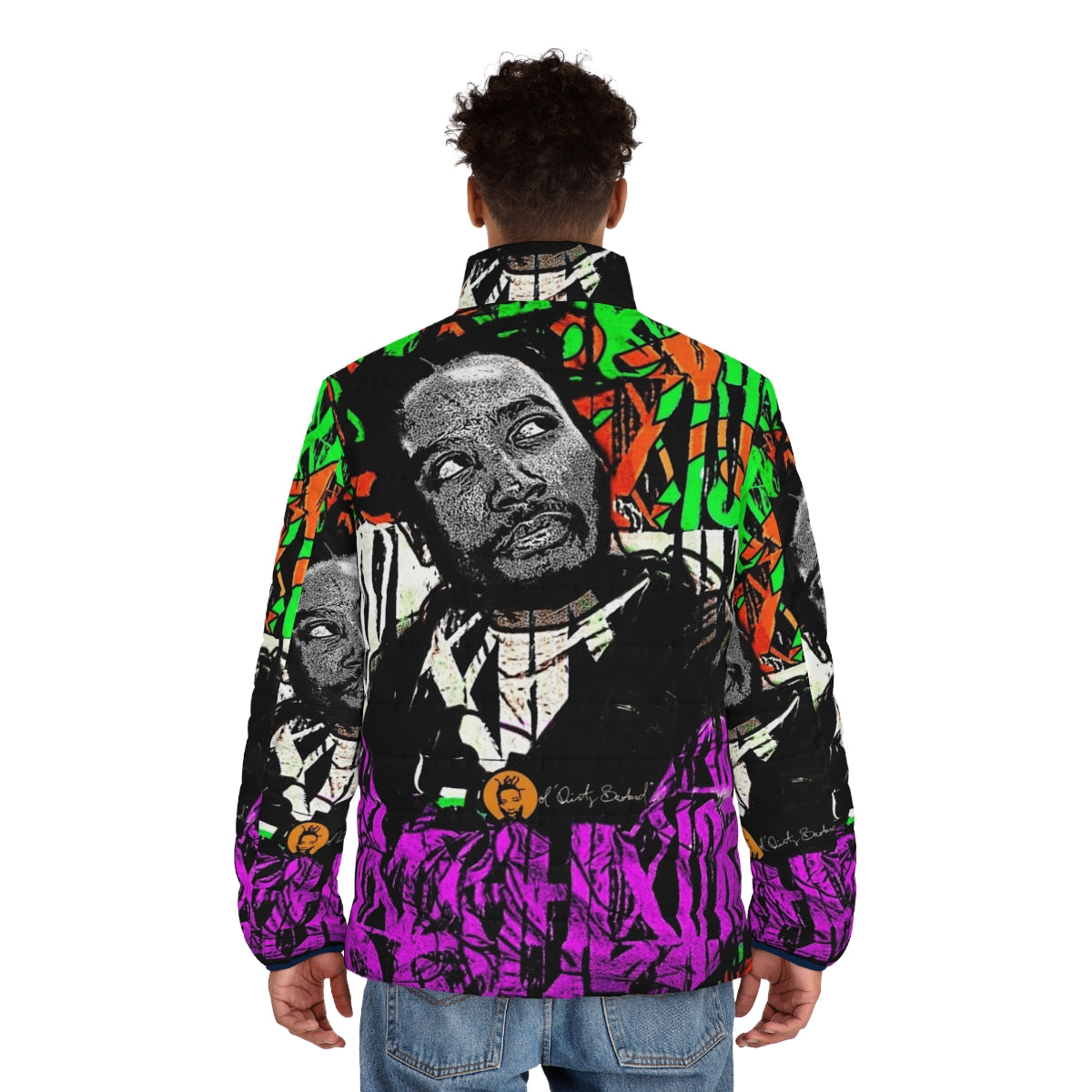 Graffiti-inspired puffer jacket with Ol' Dirty Bastard and Wu-Tang Clan inspired design - men back