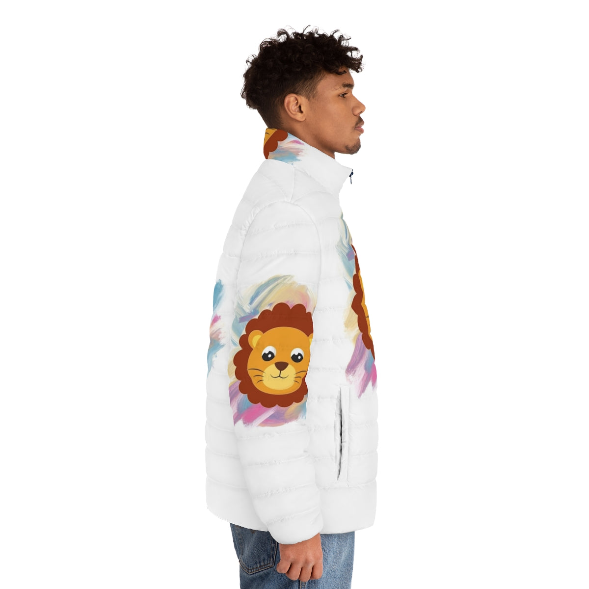 Legendary Animals Puffer Jacket featuring a mystical dragon and lightning - men side right