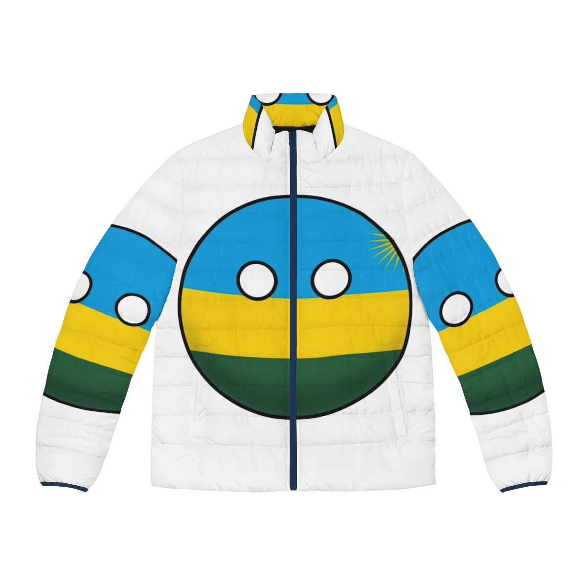 Rwanda Countryball Puffer Jacket featuring the vibrant flag and national symbols