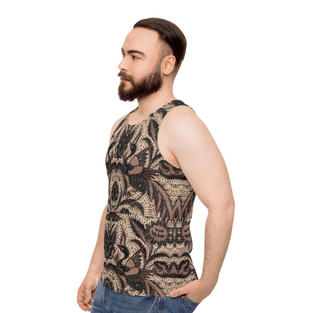 Batik Unisex Tank Top with Bird and Flower Motif - men side