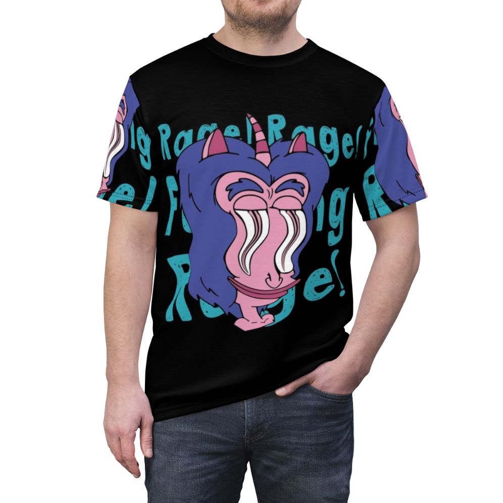 Humorous t-shirt design featuring the Big Mouth hormone monster character from the popular Netflix animated comedy series - men front