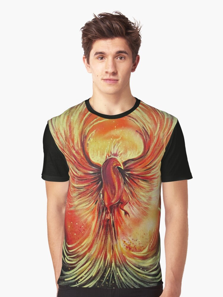 Vibrant graphic design of a mythical phoenix bird rising from the ashes - Men