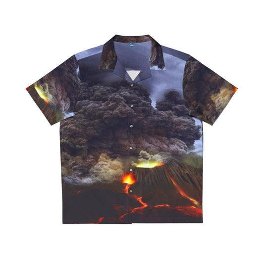 Volcano erupting Hawaiian shirt with lava and fire landscape