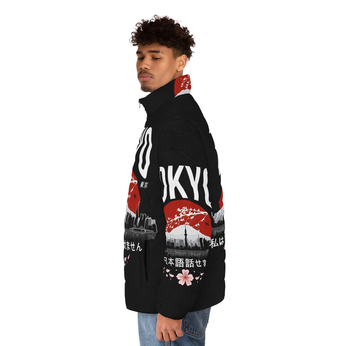 Tokyo Japan Puffer Jacket - White Version with Japanese and Anime Inspired Design - men side left