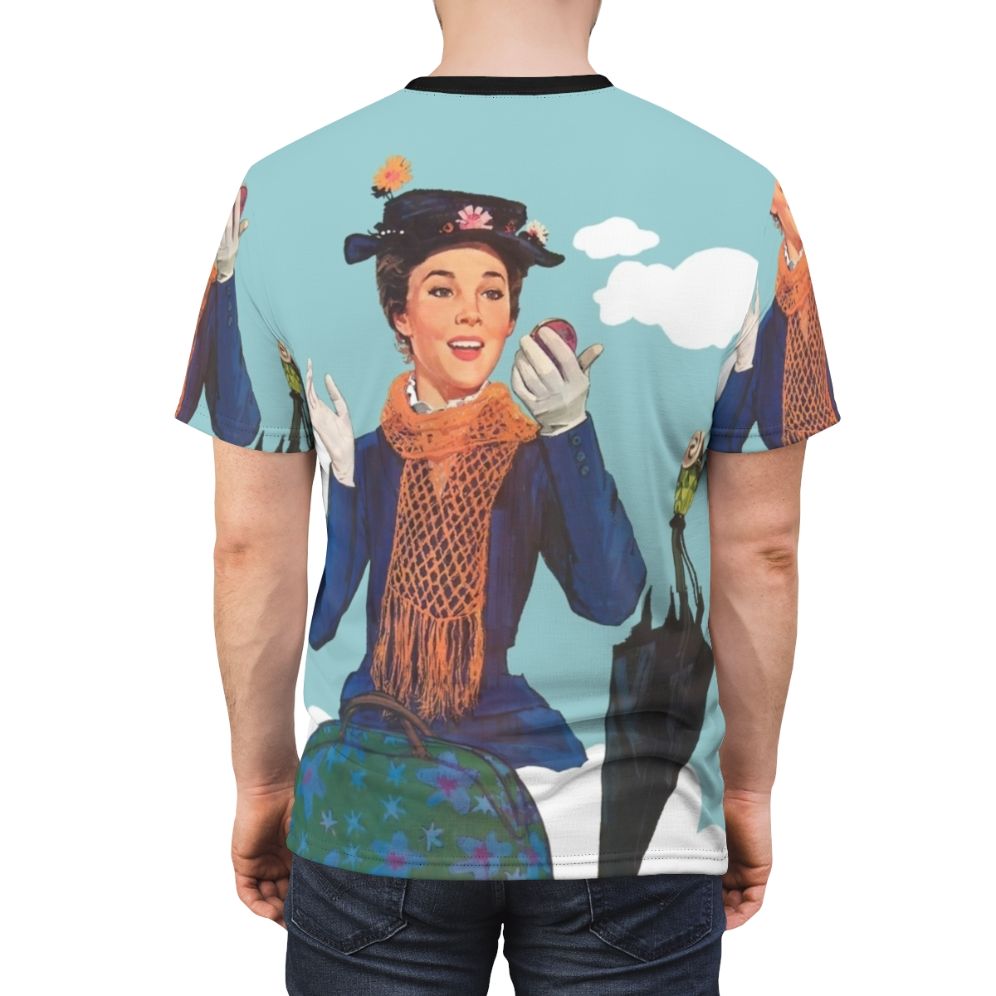 Vintage-inspired Mary Poppins t-shirt featuring the iconic parrot umbrella and Julie Andrews - men back