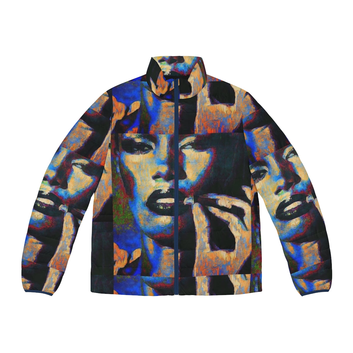 Grace Jones inspired puffer jacket with urban street art design