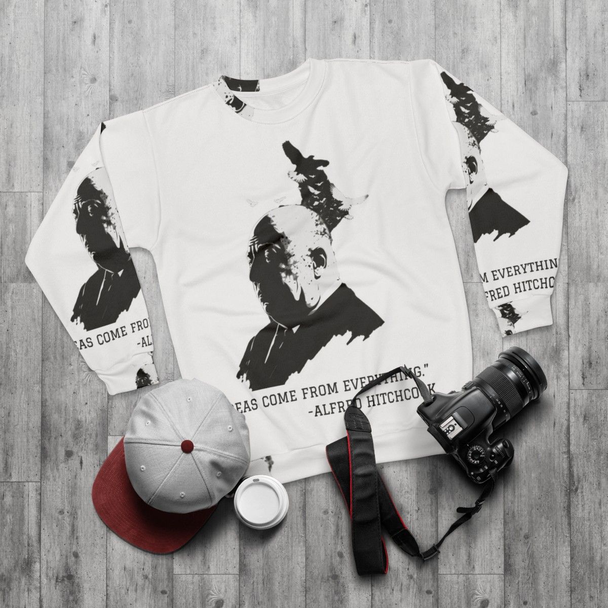 Alfred Hitchcock Illustration Sweatshirt - flat lay