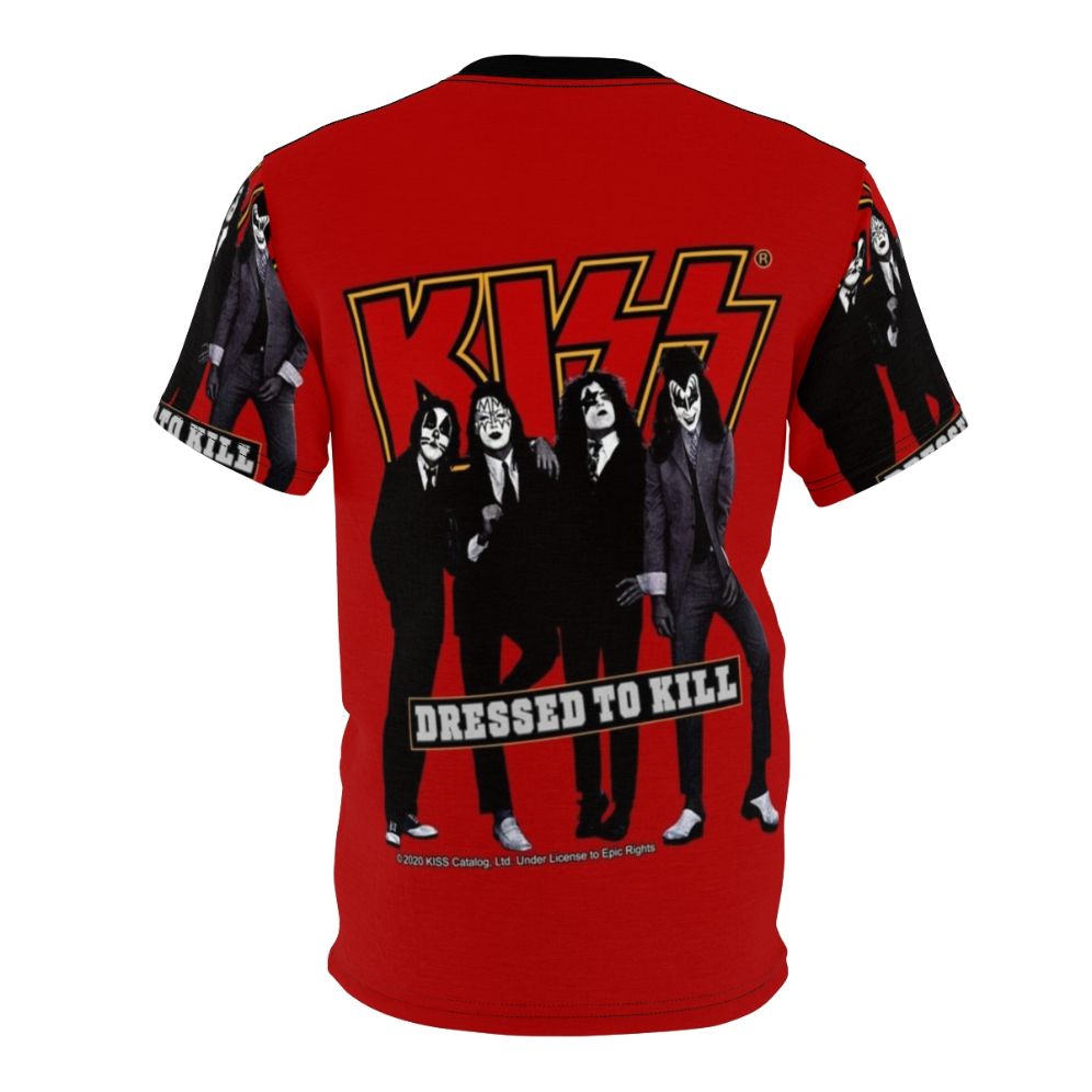 Red and black all over pattern t-shirt featuring a tribute design to the classic rock band KISS - Back