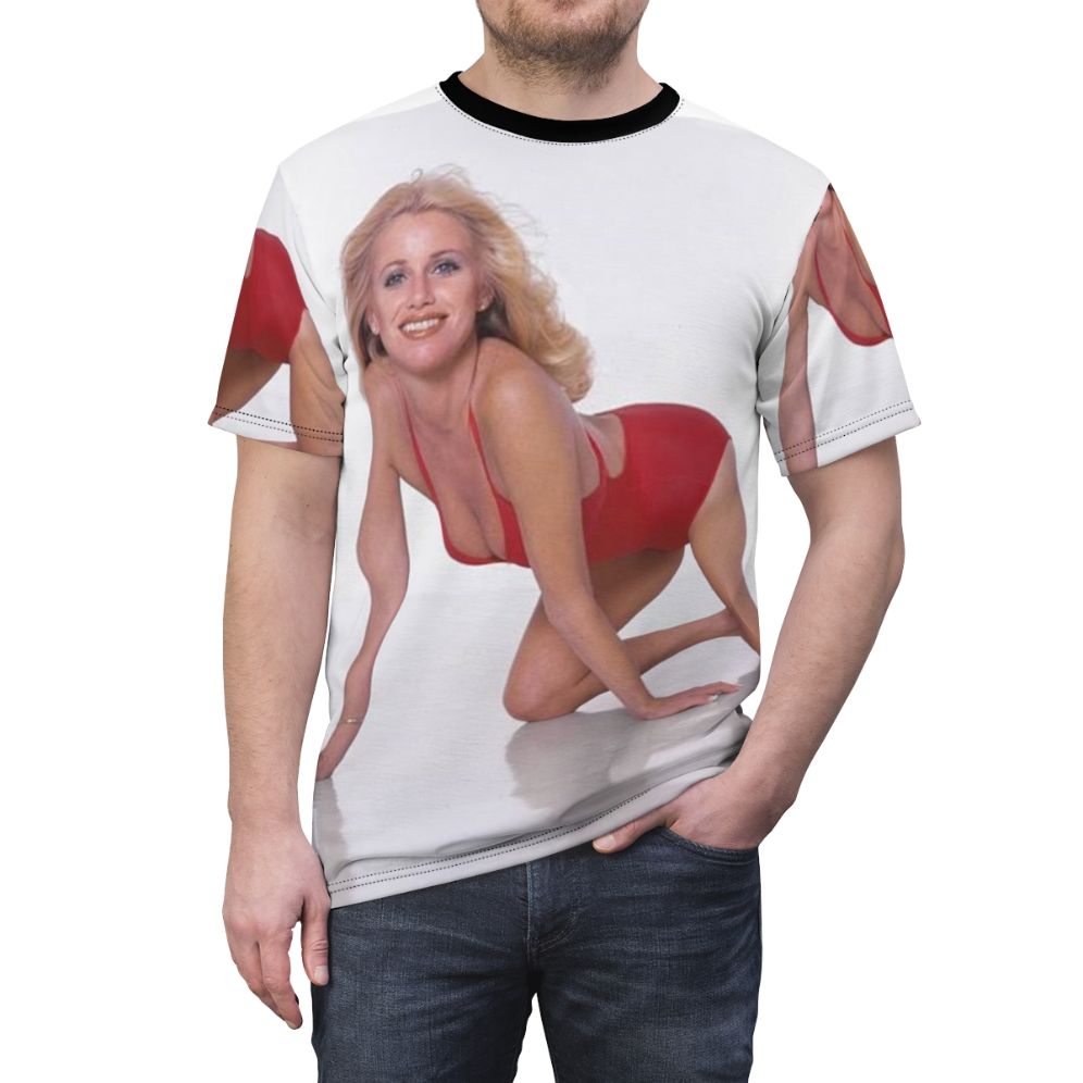 Retro Suzanne Somers inspired t-shirt featuring a classic 1970s Hollywood celebrity design - men front