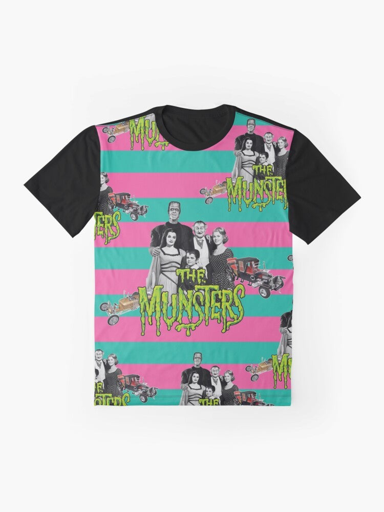 The Munsters 1960s Comedy Horror Series Graphic T-Shirt featuring the Munster family characters - Flat lay