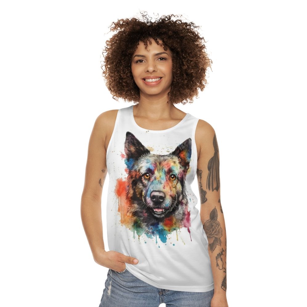 Hungarian Mudi dog watercolor painting on unisex tank top - women