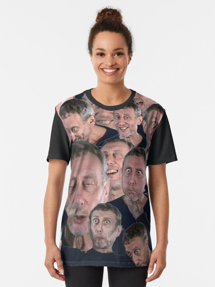 Funny graphic t-shirt featuring Michael Rosen in a silly and humorous YouTube Poop (YTP) style design. - Women