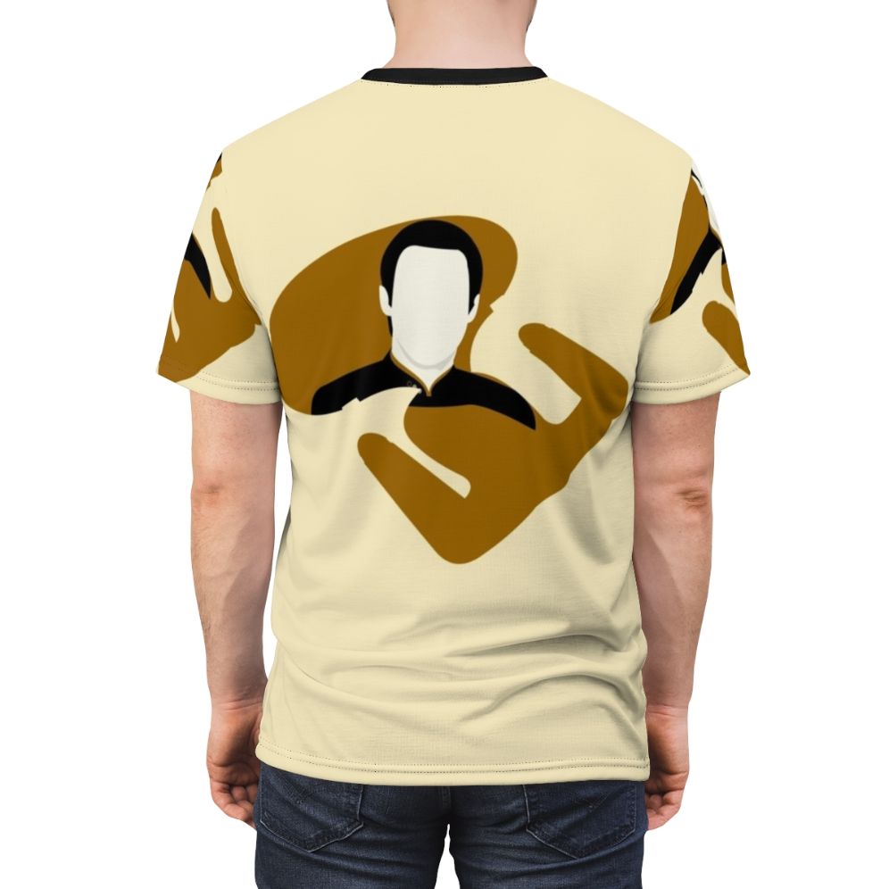 Person wearing a t-shirt with an android and Star Trek inspired design. - men back