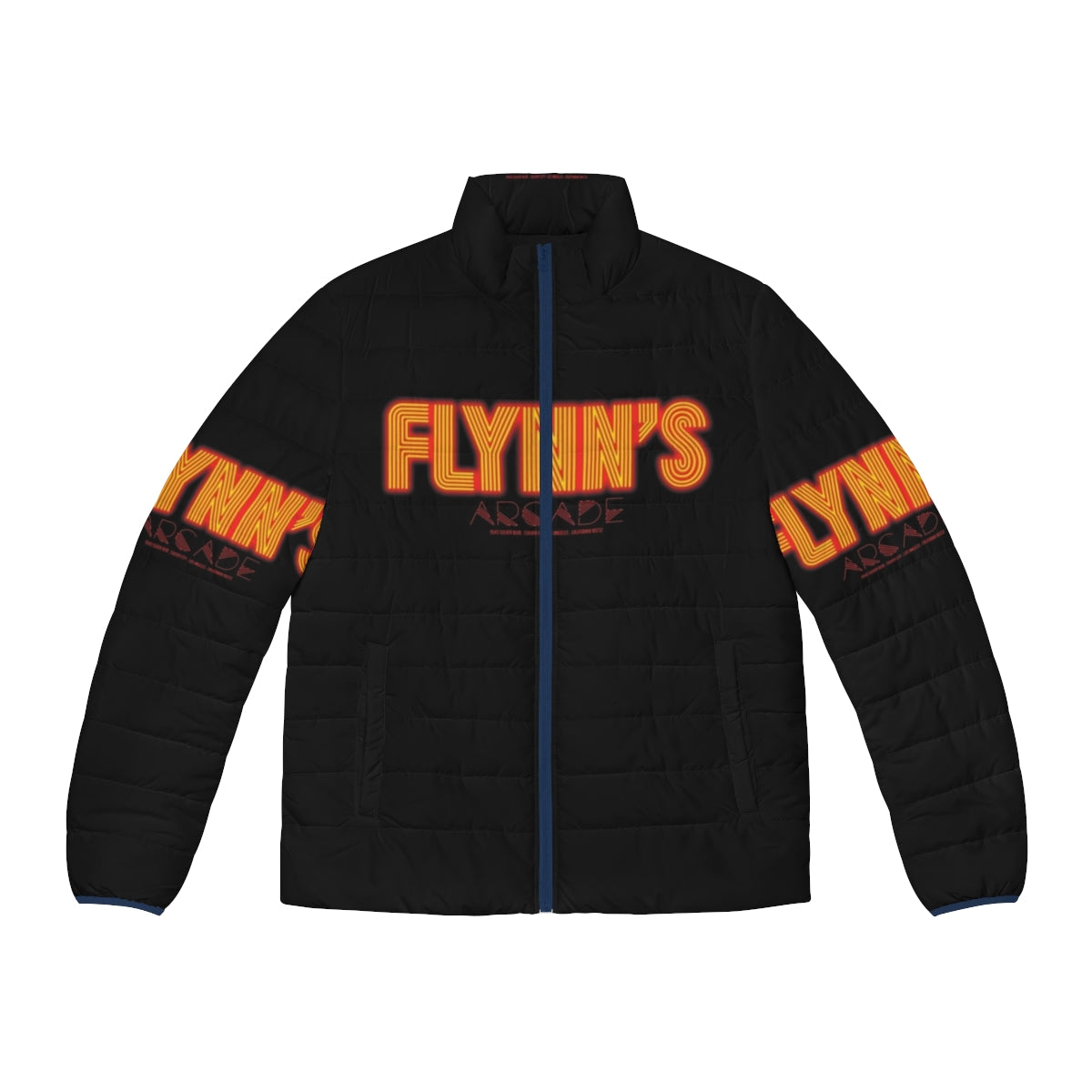 Tron Legacy inspired puffer jacket featuring Flynn's Arcade logo