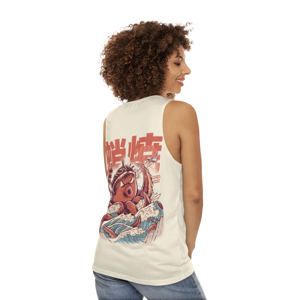 Vintage-style takoyaki monster attack graphic tank top - women back