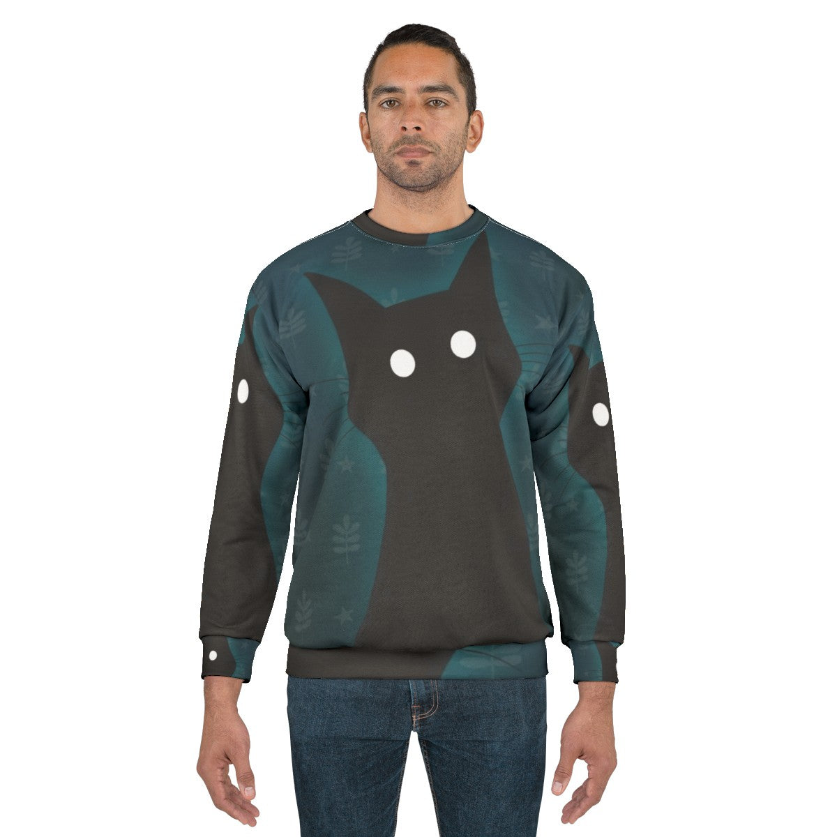 Spooky black cat sweatshirt with illustration - men