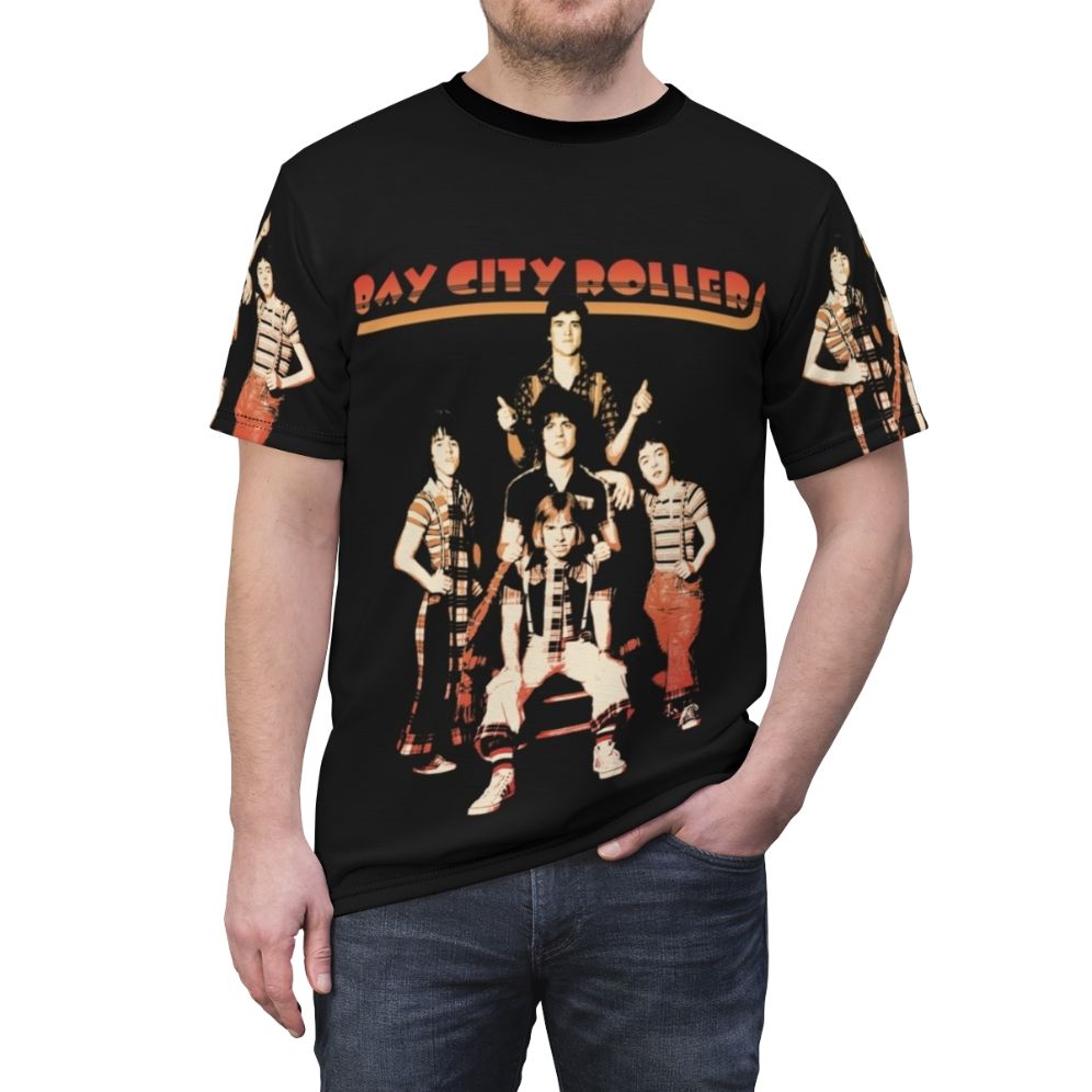 Retro-style t-shirt featuring the iconic Bay City Rollers band logo and design - men front