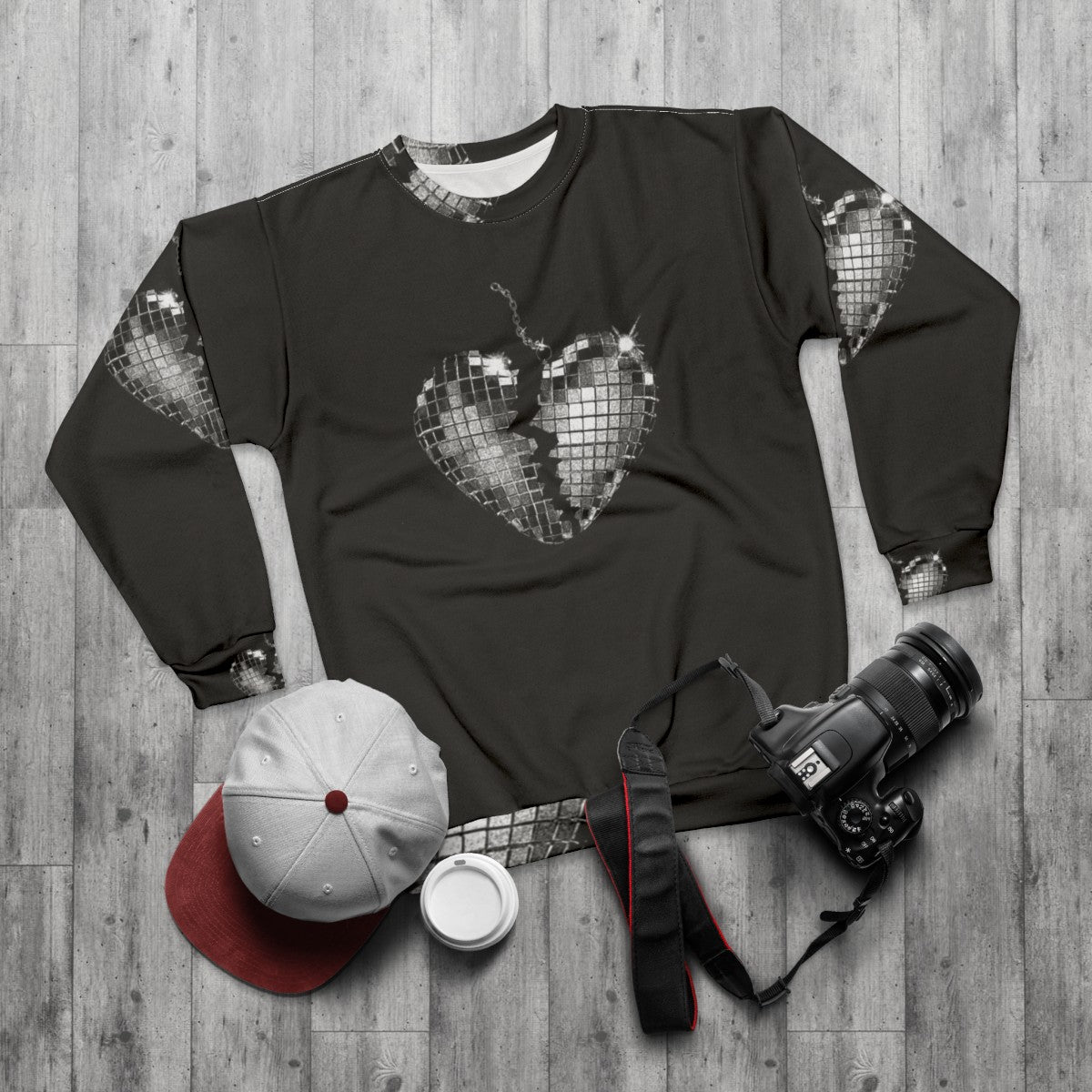 Miley Cyrus Pop Music Sweatshirt with Heart Theme - flat lay