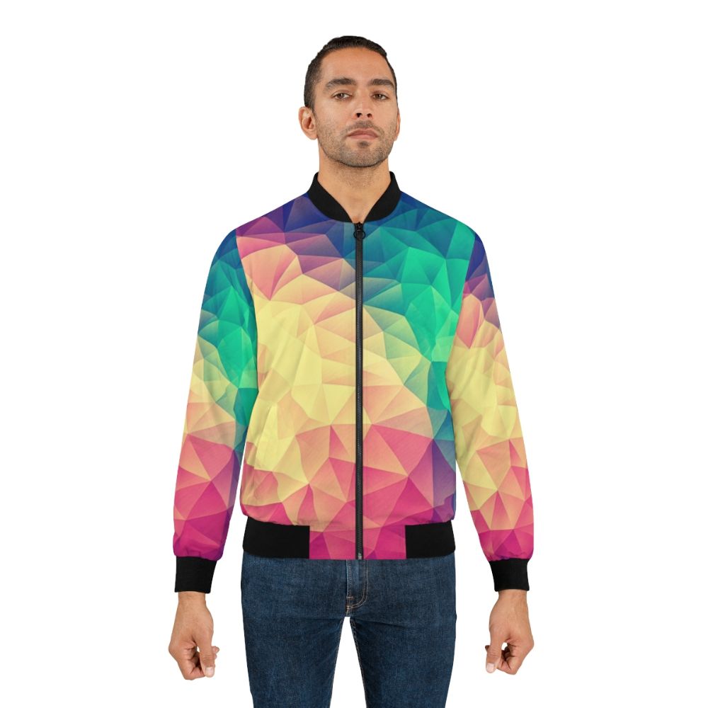 Abstract polygon and cubism design bomber jacket in rainbow colors for LGBTQ+ pride. - Lifestyle