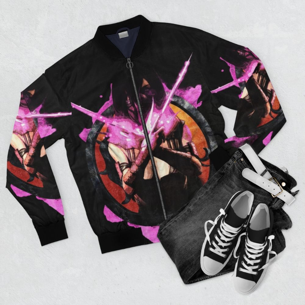 Mortal Kombat Mileena Inspired Bomber Jacket - Flat lay