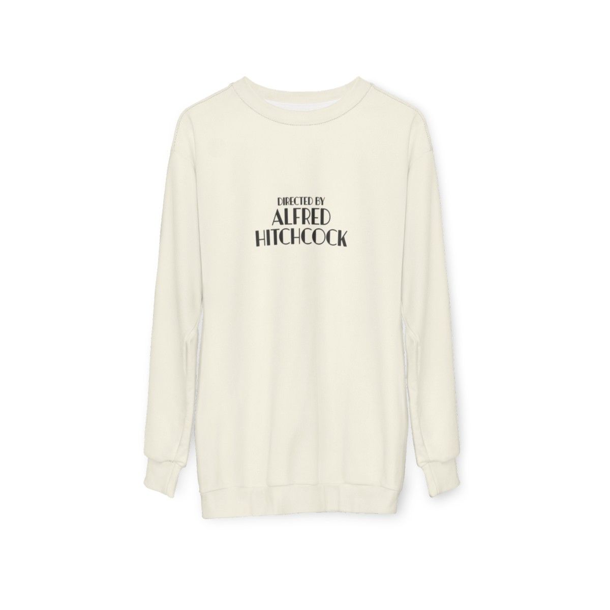 Alfred Hitchcock Sweatshirt featuring the renowned filmmaker's name and silhouette - hanging