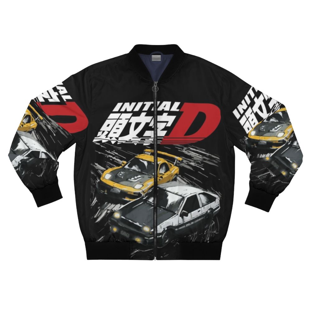 Initial D inspired bomber jacket featuring the Toyota AE86 Trueno and Mazda FD RX-7 for drifting enthusiasts